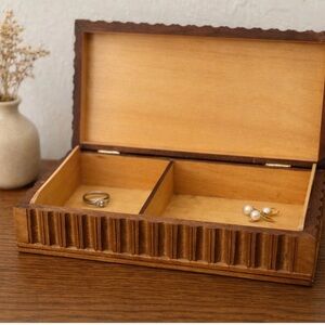 Vintage Wooden Jewelry Box Organizer in Brown